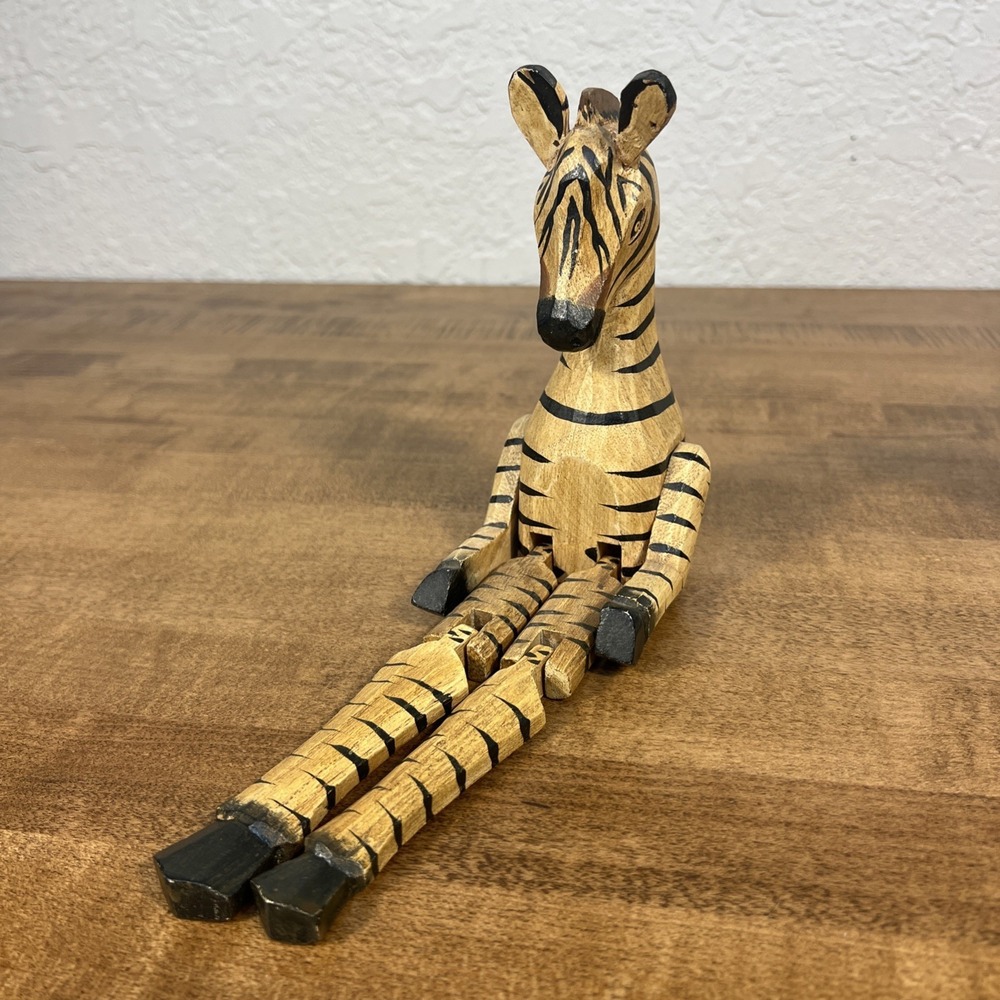 Wooden Shelf Sitters Handpainted Animals 2 Zebra & Elephant Wood Sitting - Picture 10 of 14